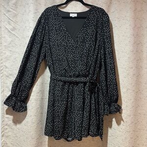 Black and White Polka Dot Long-Sleeve Romper